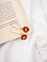 El Regalo Beautiful Enamel Flowers Long Hook Earrings for Women/Girls - Delicate Cute Flowers Charms Hook Earrings (Red Flower)
