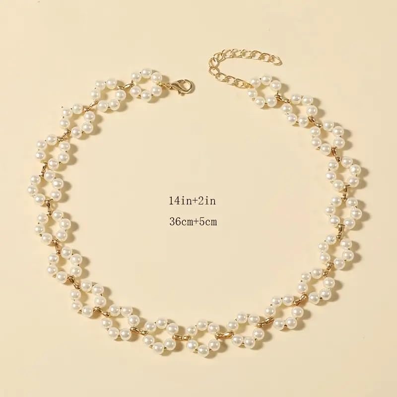 El Regalo Pearls Flowers Choker Necklace- Elegant Faux Pearls, Round Hollow Design Temperament Flower Choker Necklace for Girls & Women