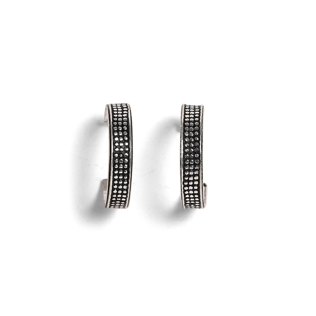 El Regalo 2 Pairs Tribal Oxidized Half Hoop Earrings, Huggie Earrings- Hammered Bohemian Oxidized German Silver Baali Earrings (Option-4)