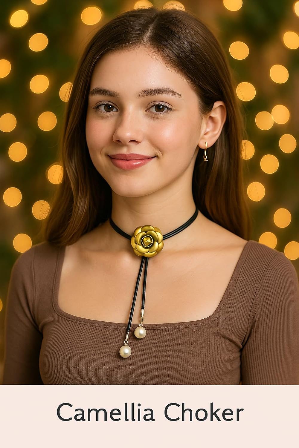 El Regalo 3 in 1 Adjustable Camellia Flower Choker Necklace cum Waist Body Chain for Girls & Women | Multi-Use Fashion Jewelry for Weddings, Parties & Holidays (Golden)