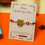 El Regalo Designer Evil Eye Lion Kids Rakhi for Brother- Cute Evil Eye Lion Rakhi with Roli Chawal Shagun, Rakhi Message Card in Rakhi Gift Box for Little Brother (Yellow)