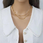 El Regalo Stainless Steel Double Layers Satellite Beads Chain Necklace- Anti Tarnish, Waterproof Golden Beads Station Chain Necklace for Women Girls