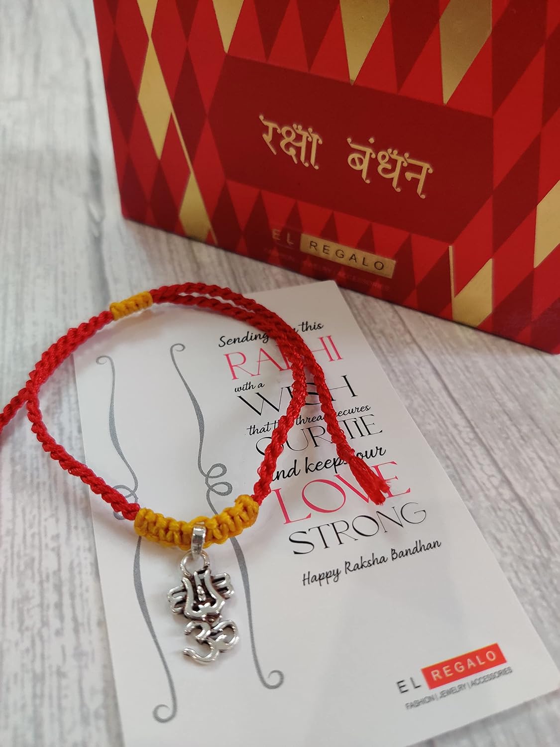 El Regalo 925 Sterling Silver OM/Trident Rakhis for Brother/Nephew/Niece - Real Silver OM Rakhi for Babies/Kids/Men (Shive Eye Silver Rakhi)