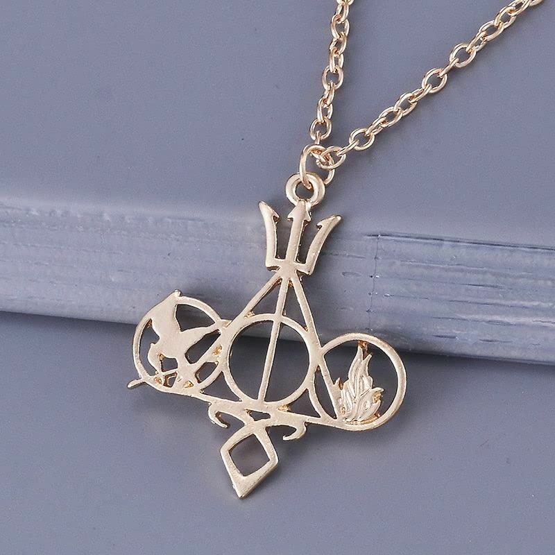El Regalo Hungr Games The Mortal Instruments City of Bones Divergent Percy Jackson necklace for Girls & Boys (Silver & Gold)