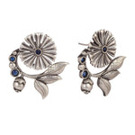 El Regalo Oxidized Brass Earrings for Women - Silver Lookalike/Silver Replica Floral Leaves Stones Statement earrings for Girls & Women- Handmade Earrings (Blue)