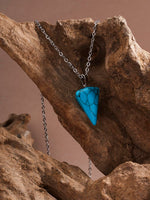 El Regalo 1PC Natural Stones Pointed Pendulum Unisex Pendant Necklace- Natural Healing Stones Peandant Chain Necklaces- Reiki healing/Feng shui (Blue Turquoise)