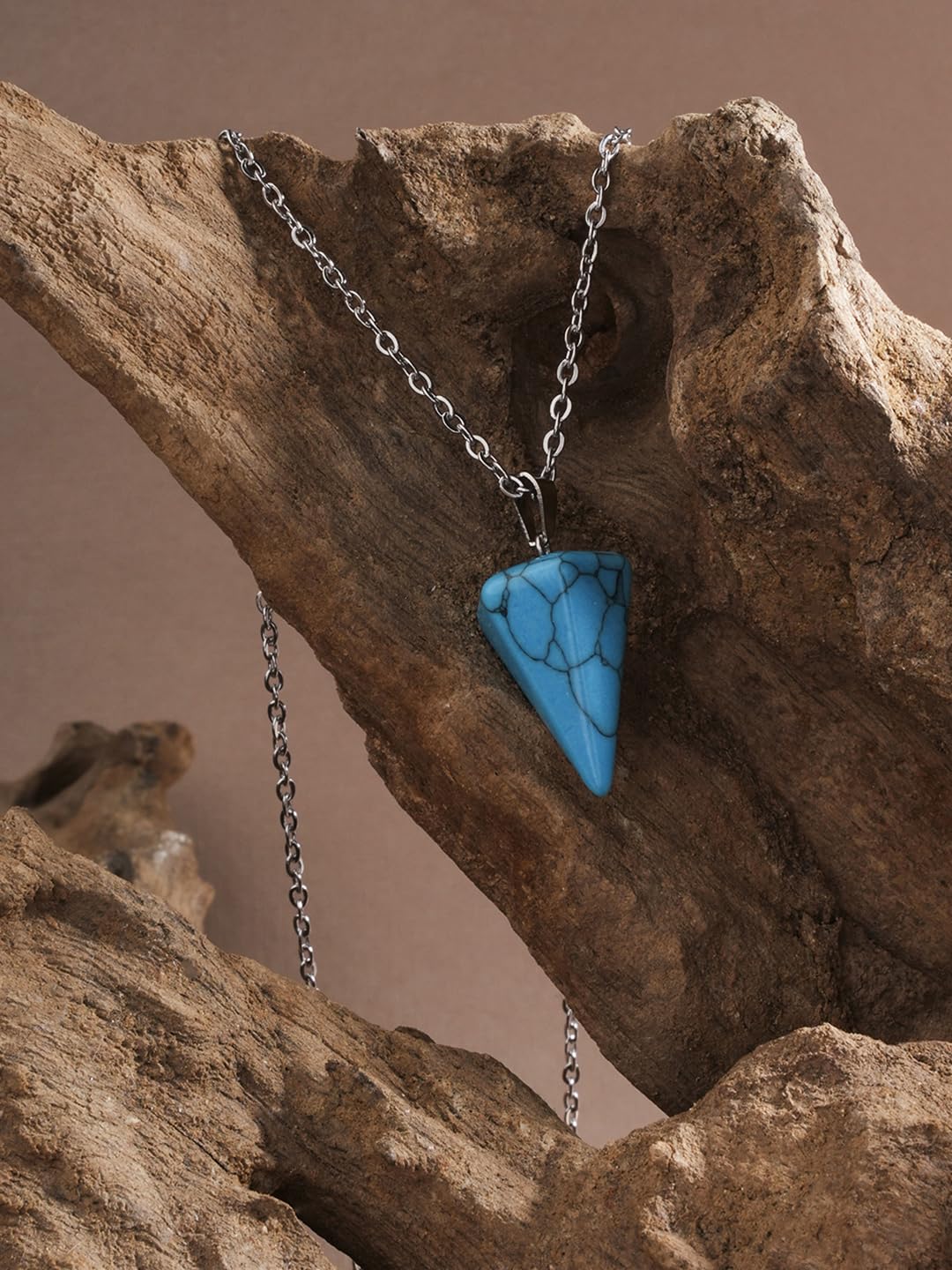 El Regalo 1PC Natural Stones Pointed Pendulum Unisex Pendant Necklace- Natural Healing Stones Peandant Chain Necklaces- Reiki healing/Feng shui (Blue Turquoise)