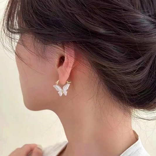 El Regalo Elegant Butterfly Hoop Earrings for Girls & Women- Exquisite Enamel Butterfly Hoop Earrings (Pink)