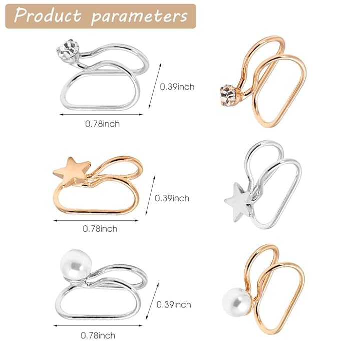 El Regalo 1 Pair Clip On Cartilage Non Piercing Earrings Set for Girls & Women- Trendy Clip On Earrings (Silver Stars)