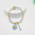 El Regalo 1PC Daisy Flower/Sunflower Crackle Beads Stretch Bracelet for Girls & Women- Fancy Floral Bracelets (Blue)