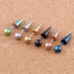 El Regalo 1 Pair Surgical Stainless Steel Spike Unisex Stud Earrings- Septum Lip Rings Cartilage Tragus Helix Piercing for Women Men (Rainbow)