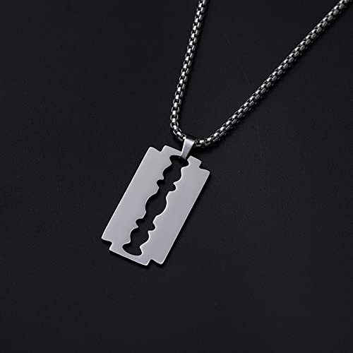 El Regalo 1 PC Men's Stainless Steel Necklace for Boys/Men- Gift for Him- Razor, Rings, Football, Cross (Razor)