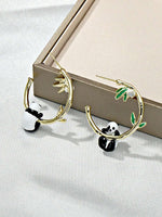 El Regalo Cute Enamelled 3D Panda Bamboo Half Hoop Earrings- Luxury Drip Oil Panda Bamboo Earrings for Women/Girls