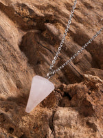 El Regalo 1PC Natural Stones Pointed Pendulum Unisex Pendant Necklace- Natural Healing Stones Peandant Chain Necklaces- Reiki healing/Feng shui (Pink Rose Quartz)