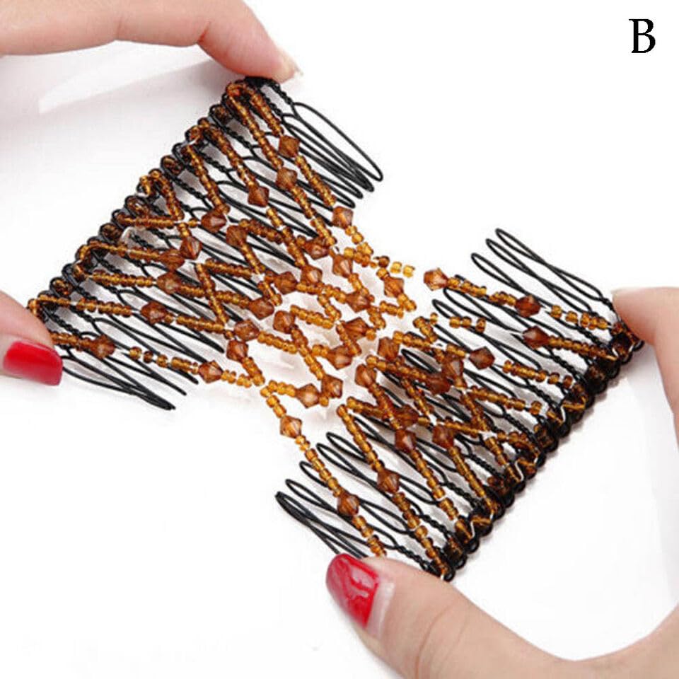 El Regalo 2PC Magic Easy Hair Combs Clips- Fancy Double Stretching Combs Clip Thick & Thin Hair Multistyling Hair Accessory For Women & Girls (Brown & Red)