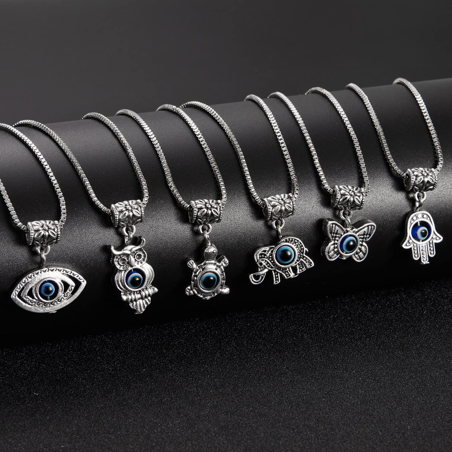 El Regalo Womens 6 Pcs Evil Eye Protection Pendant Necklaces For All - Butterfly, Elephant, Turtle, Elephant, Owl, Hamsa Hand & Eye