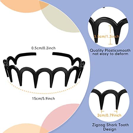 El Regalo 2 Pcs Unisex Plastic Sharks Tooth Hair Band Headband Toothed Hairband For Girls, Boys, Unisex,Black
