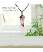 El Regalo 1PC Flower Wrapped Hexagonal Healing Natural Stones Point Pendant Unisex Necklace- Natural Stones Reiki Healing Crystals Necklace in Antique Silver Finish (Pink-Rose Quartz-Cord)