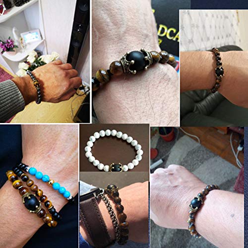 El Regalo Natural Stones Tiger Eye Antique Crown Charm Bracelet for Men/Boys Beads Bracelet Jewelry