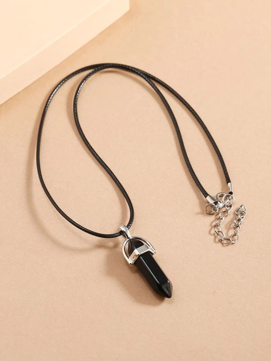 El Regalo 1 PC Hexagonal 6 Faces Healing Crystal Unisex Necklaces for Men/Women/Girls/Boys- Healing Stone Pendant Jewelry (Black Onyx)