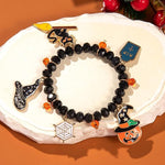 El Regalo 1PC Halloween Bracelet for Girls & Women- Halloween Beaded Stretch Bracelet Ghost Pumpkin Spider Cat Witch Charm Bracelet Halloween Costume Jewelry (Style-1)