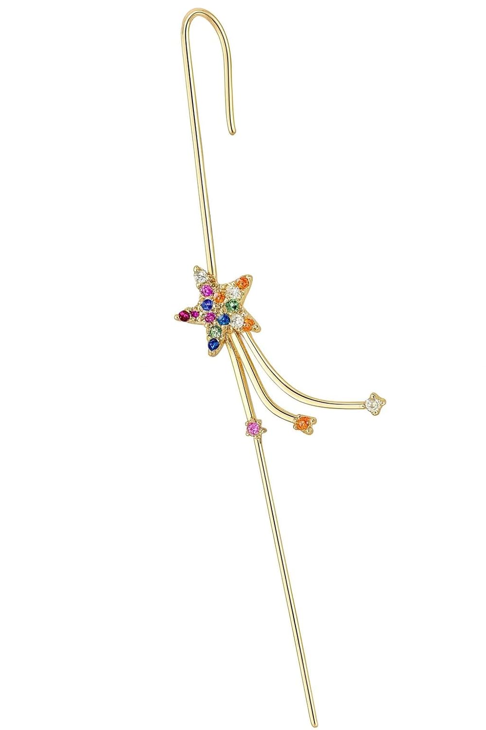 El Regalo 1 Pair Fancy Western Ear Wrap Needle Ear Crawler Earrings - Inlaid Zircon, Elegant Ear Cuff Climber Hook Earrings for Women Girls (CZ Shooting Stars)