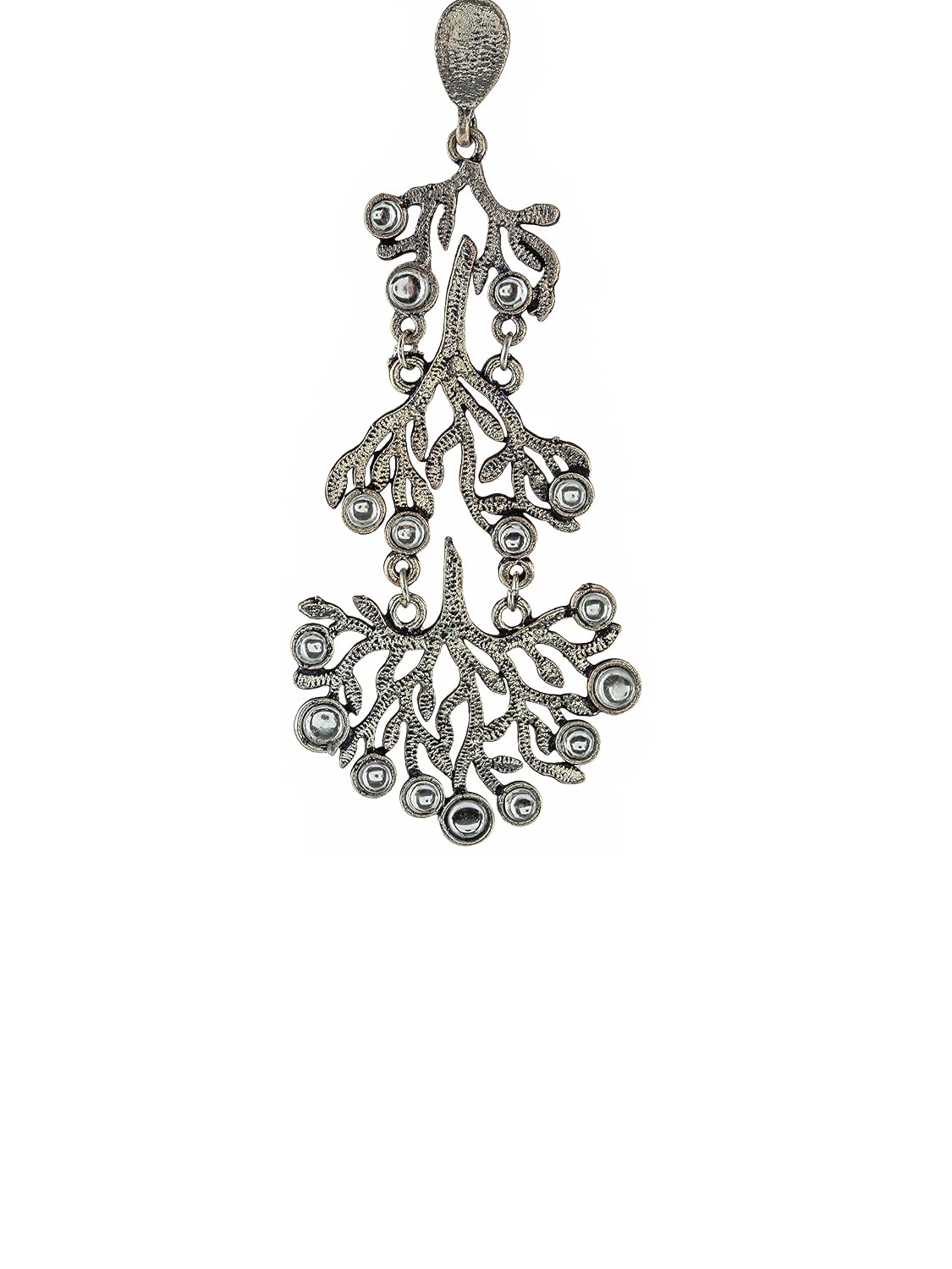 El Regalo Long "Tree of Life" Oxidized Silver Plated Stones Earrings - Ethnic Wedding Tassel Earring for Girls & Women