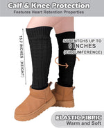 Shihanee 2 Pairs Winter Fleece Lined Leg Warmers for Women Warm Long Boot Socks Knit Thick Calf Warmers for Skating Walking, Black,white, about 15.7 inches x 4.5 inches in length and width