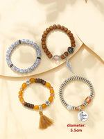 El Regalo 4Pcs/Set Vintage Bohemia Style Wing Beads Tassel Unisex Bracelet - Stackable Multi-layer Modern Charm Bracelets with Wings and I Love You Charms Bracelets (Musturd Yellow)