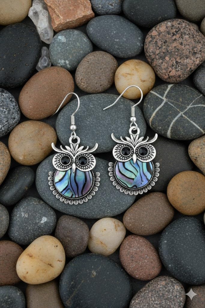 El Regalo Cute Vintage Owl Dangle Earrings for Women & Girls, Boho Ethnic Silver Tone Drop Earrings with Hook - Fashion Owl Jewellery Gift (Owl Style-1)