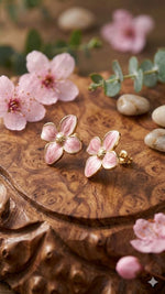 El Regalo Luxurious Oil Drip Flower Stud Earrings for Women & Girls | Stainless Steel Floral Studs | Anti-Tarnish, Skin Friendly Enamel Jewelry | Gift for Her (Floral Collection) (Pink- Gold)
