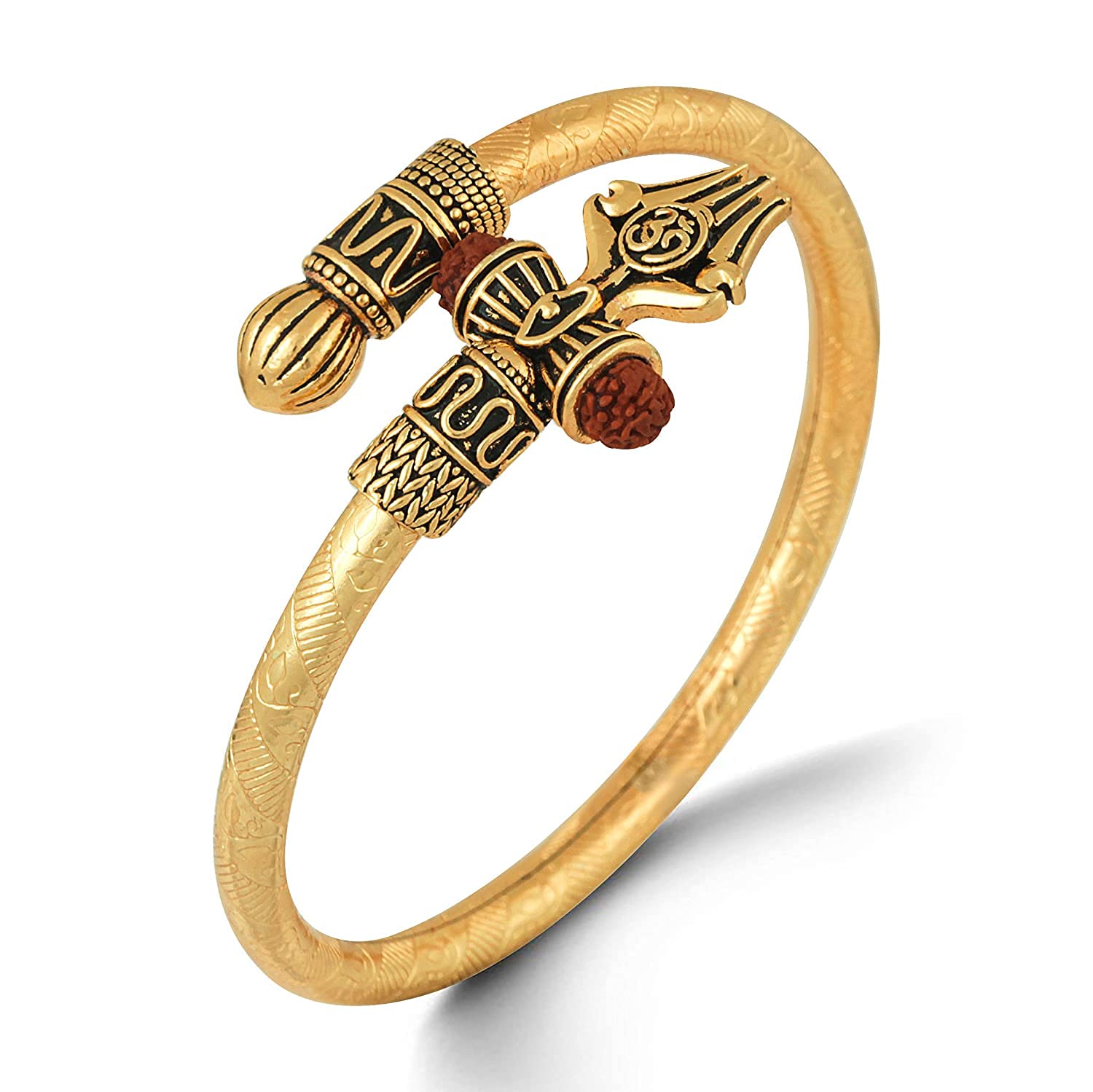 El Regalo Rudraksha Trident Golden Bracelet for Men | Gold Plated Auspicious Rudraksha Bracelet for Men
