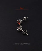 El Regalo Unisex Retro Vintage Garnet Red Stones Stud Earrings - Stainless Steel CZ Crown Earrings, Hypoallergenic 316L Stainless Steel, Red Crystal Earrings, Simulated Garnet, 6mm Studs