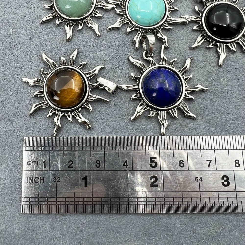 El Regalo Vintage Style Natural Stones Gothic Sun Pendant Unisex Necklace (Rose Quartz- Pink)