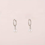 El Regalo Stainless Steel Pearl Hoop Earrings- Anti-Tarnish Small Pearl Drop Huggie Hoop Bali Earrings for Girls & Women (Silver)