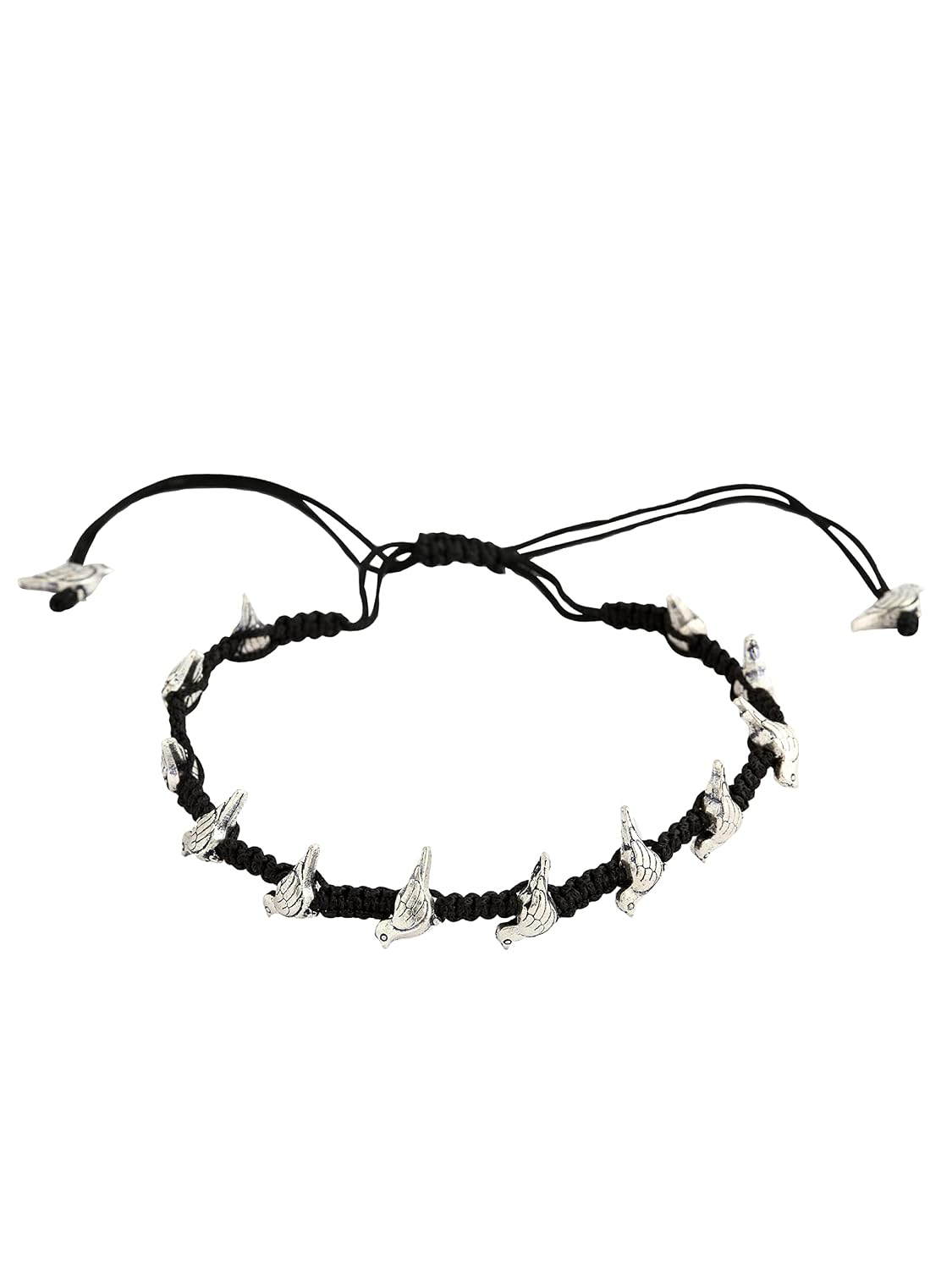 El Regalo 1 PC Boho Macrame Adjustable Oxidized German Silver Bead Nazabattu Anklet for Girls & Women- 1 Leg Bohemian Tribal Thread Anklet (Bird Nazarbattu Anklet)
