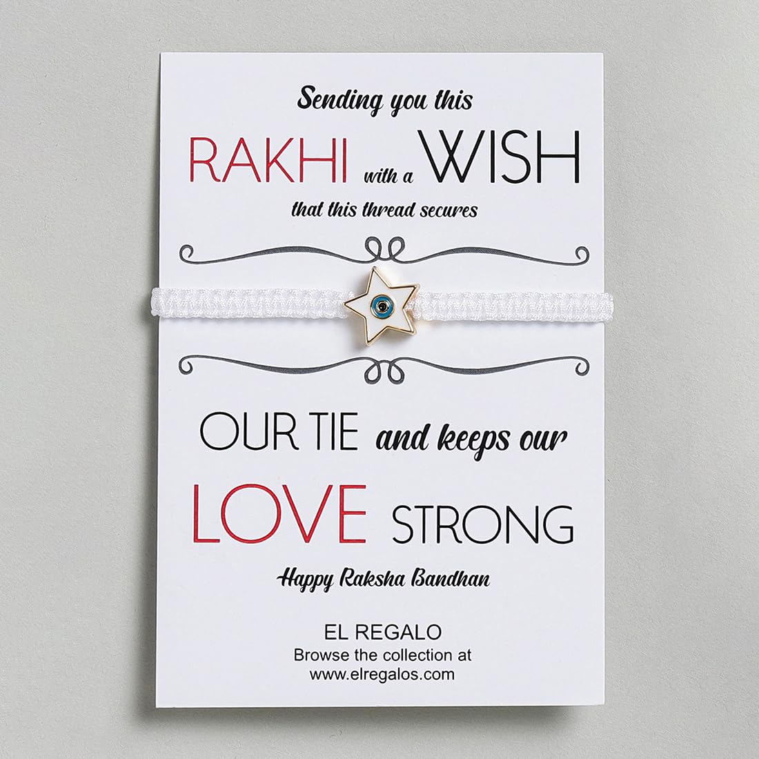 El Regalo 1 PC Star Evil Eye Nazaria Rakhi for Brother- Rakhi Gift Box with 1 PC Rakhi, Shagun Pack & Rakhi Message Card in Gift Box - Rakhi for Bhai/Bhabhi/Bhatija/Bhatiji (White Star Evil Eye)