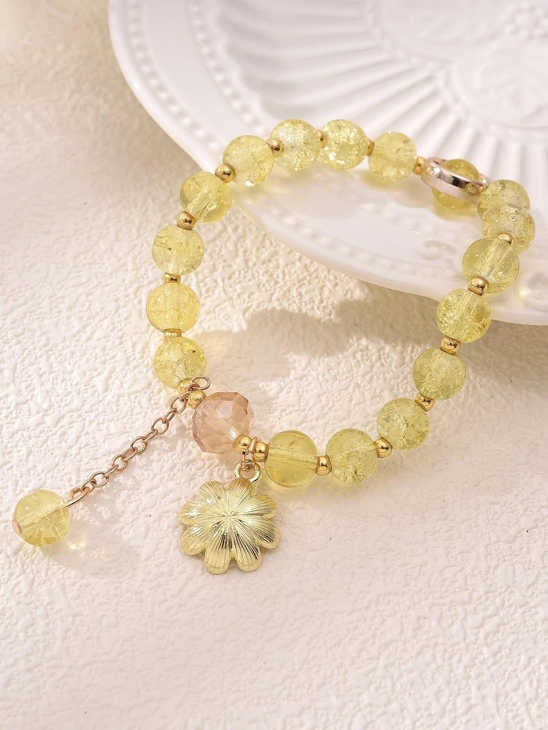 El Regalo 1 PC Dailsy Flower Sparkly Crystal Beads Tassel Bracelet for Girls/Teens/Women- Cute Crackle Beads Daisy Flower Stretch Bracelet (Yellow)