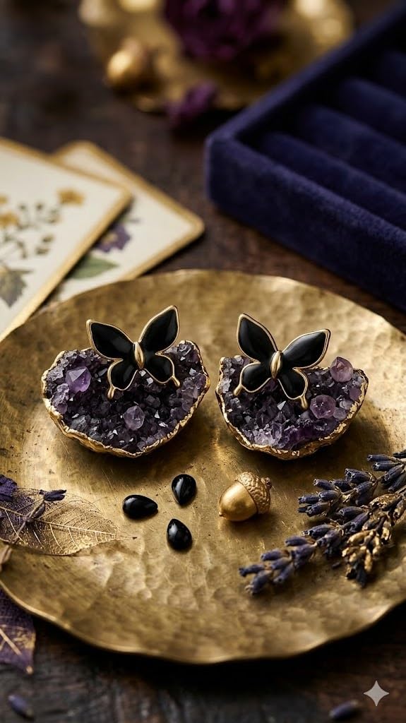El Regalo Luxurious Oil Drip Stainless Steel Butterfly Stud Earrings for Women & Girls - Minimalist 18K Gold Plated Aesthetic Enamel Butterfly Jewelry for Daily, Party & Gifting (Black)