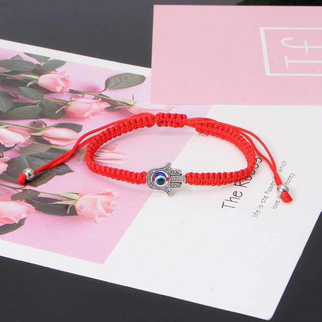El Regalo Evil Eye Hamasa Hand Red String Unisex Bracelet Macrame Braided with Blue Lucky Eye to Ward Off The Evil Eye (Red) For Unisex Adult