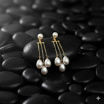 El Regalo Luxury Pearl Drop Tassel Front Back Earrings for Women - Gold Plated Multi-Pearl Dangle Ear Jacket Studs - Elegant White Vintage Earrings