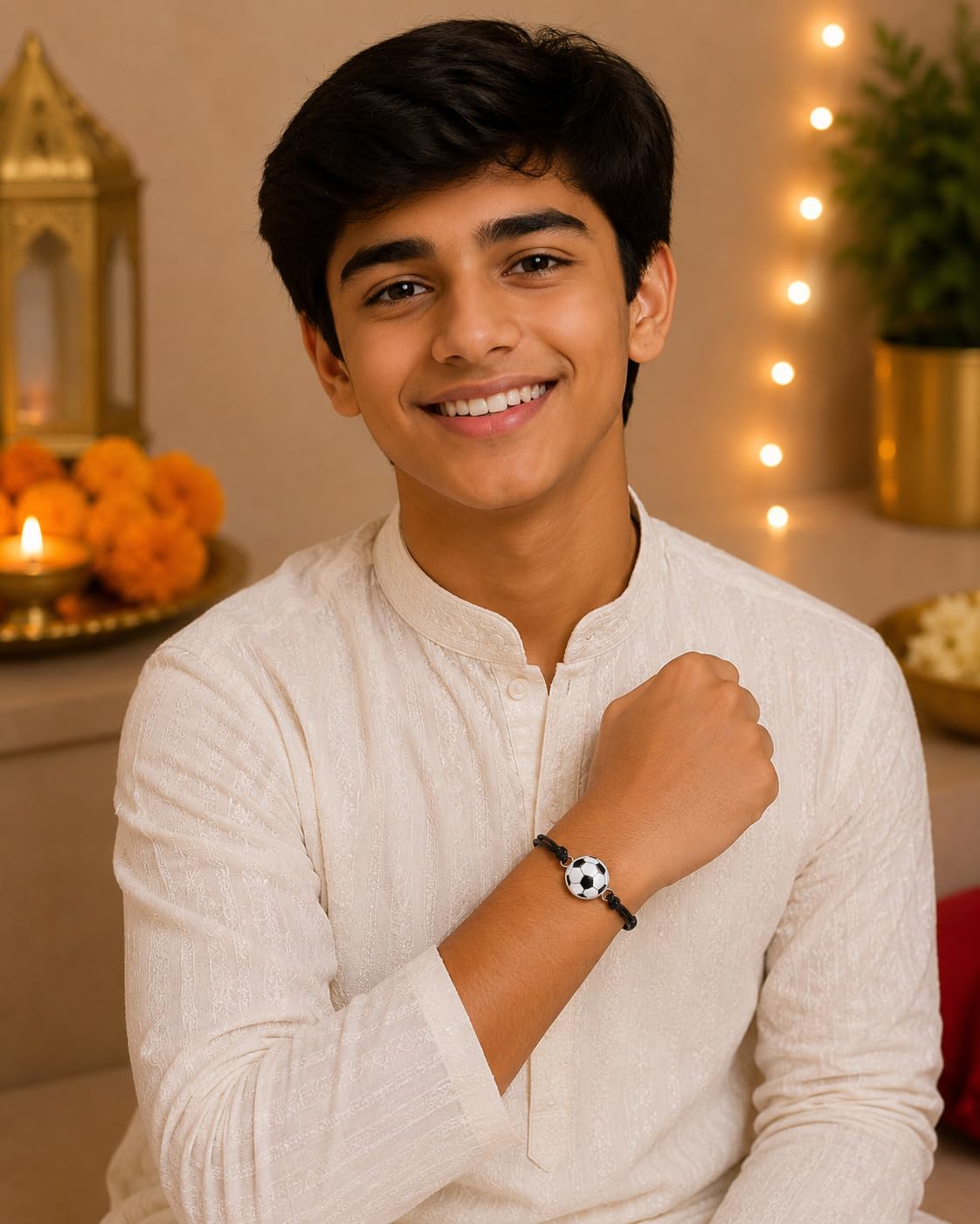 El Regalo 1PC Sports Balls Bracelet Rakhi for for Brother- Rakhi for Sports Lover Bhai with Roli-Chawal Shagun, Message Card in Gift Box for Kids/Adults (Soccer Ball)