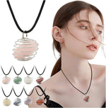 El Regalo 1 PC Healing Crystal Chakra Stone Necklace Gemstone Beads Round Iron Spiral Bead Cage Pendants Jewelry for Girls & Women (Rose Quartz)