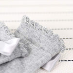 El Regalo Baby Girls Socks Knee High with Bows Princess Socks Kids Girls | Long Booties Vertical Striped Cotton Leg Warmer Socks (2-4 years) (Gray)