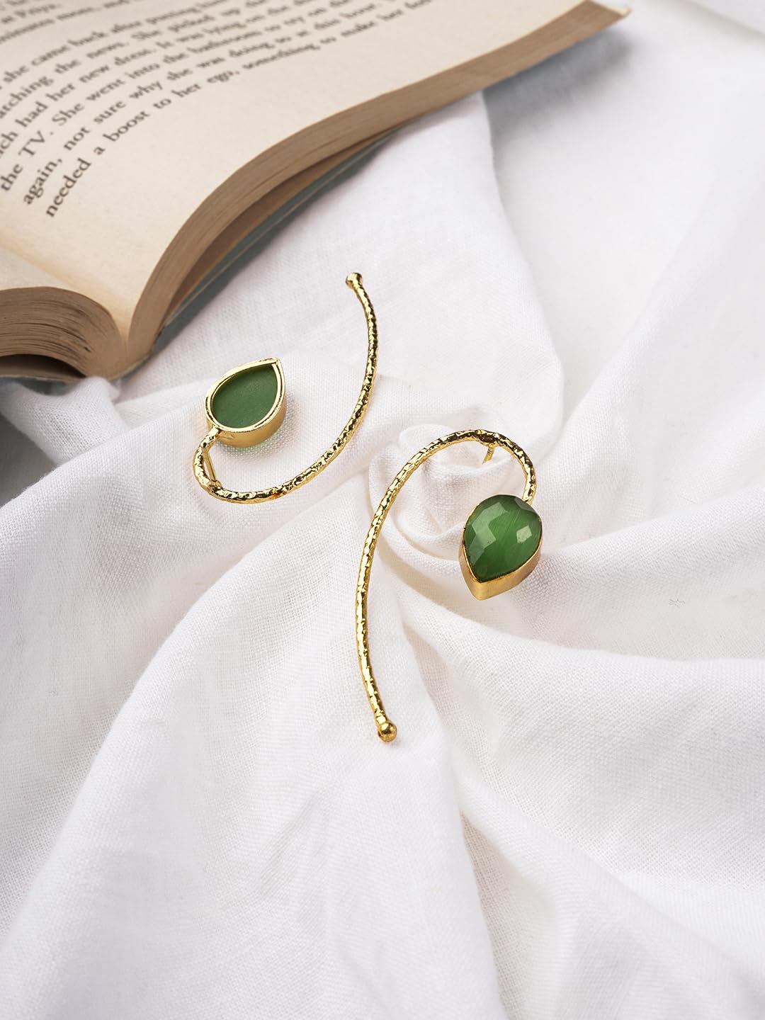 El Regalo Beautifully Handcrafted Gold Plated Brass Party Earrings- Trendy & Contemporary Stones Statement Earrings for Women (Green)