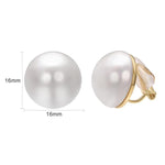 El Regalo White Large Pearl Clip on Earrings for Non Pierced Ears- 18k Gold Plated Non Piercing Cuff Fashion Earrings