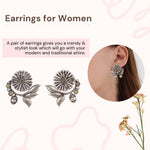 El Regalo Oxidized Brass Earrings for Women - Silver Lookalike/Silver Replica Floral Leaves Stones Statement earrings for Girls & Women- Handmade Earrings (Yellow)