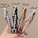 El Regalo 4pcs Stretchable Foldable Pearl Headband for Women & Girls - Elegant Anti-Slip Hairband for Long & Short Hair, Portable Retractable Hair Accessory for Travel & Everyday Wear