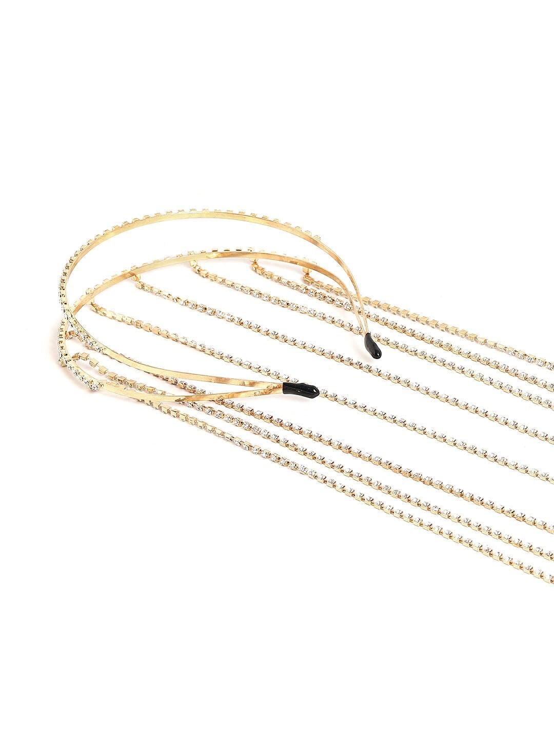 El Regalo 1pc Two-layered Rhinestone Tassels Party Headband- Rhinestones Crystals Long Tassel Hair Chain for Girls &Women - Wedding Party Bridal Hair accessories