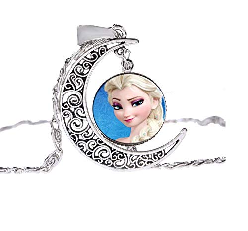 El Regalo Frozn Crescent Moon Ice Princess Ana El-sa Necklace for Kids/Girls (El-sa Sky Blue)